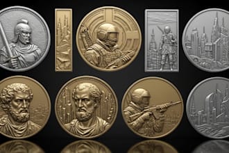 sculpt custom 3d coin, bas relief medallion coin stl models for 3d printing