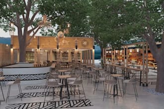 renovate 2d to 3d outdoor restaurant, interior  layout, café, bar visualization