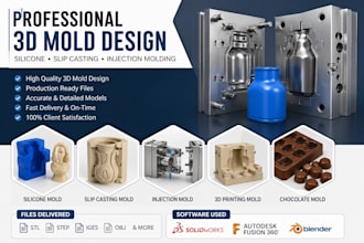 create 3d mold designs for silicone, slip casting, and injection molding