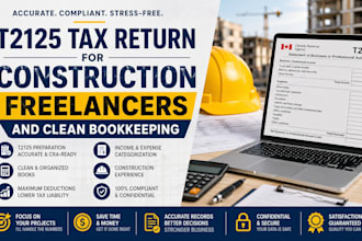 prepare t2125 tax return for construction freelancers and clean bookkeeping