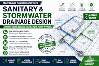 provide sanitary and stormwater drainage design with calculations