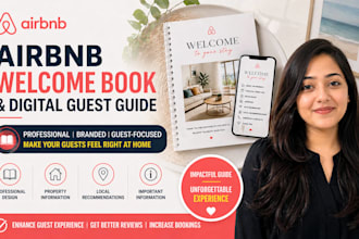 design and create a professional vrbo airbnb welcome book, digital guest guide