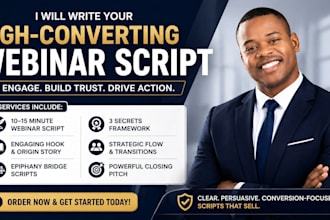 write high converting webinar, video script sales funnel, voiceover and keynote