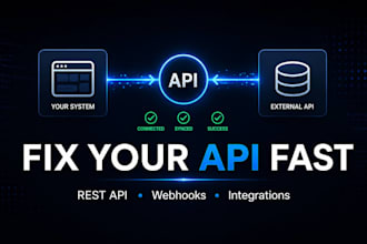 do API integration, rest API, fix API issues, webhooks and third party services