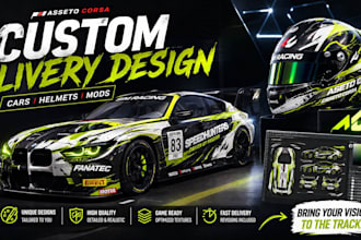 create your assetto corsa livery and helmet, racing 3d design, sim racing