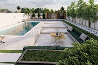 design modern 3d swimming pool and landscape visualization