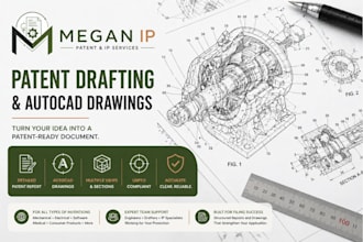 draft patent report and create autocad uspto drawings for inventions