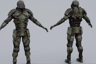 metallic sci fi 3d military character humanoid armor, exosuit, ue5 metahuman rig