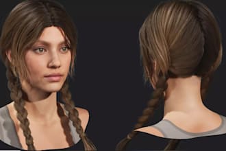realistic female character, low high poly 3d models, ue5 hair