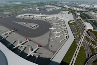 design msfs 2020 3d airport scenery, runway layout, airport signage render