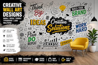 design creative mural, decal, doodle, typography, wall art, logo or wallpaper