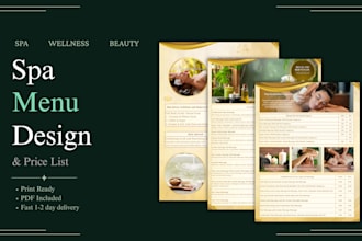design luxury spa menu massage price list and canva template
