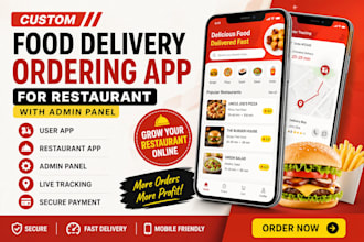 build custom food delivery app, ordering app for restaurant with admin panel