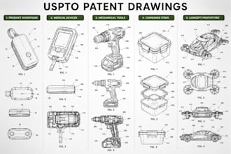 create uspto patent drawings from sketch or non provisional invention