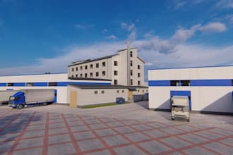 visualize 3d warehouse,industrial truck dock,exterior layout retail,walkthrough