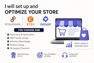 setup poshmark store payhip website closet sharing banner design etsy listing VA