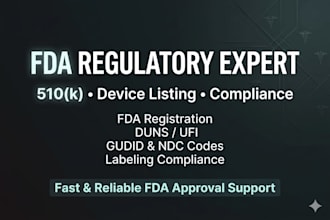 handle fda 510k submission, device listing, ndc, fda registration and compliance