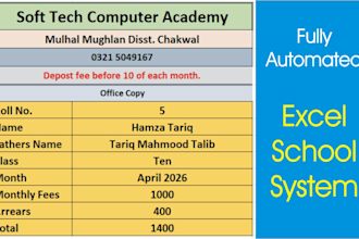 create automated excel school management and fee tracking system