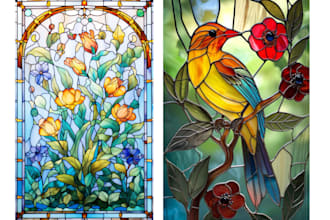 design custom stained glass art, mosaic window panel, church glass