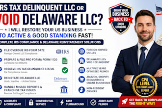 fix irs tax delinquent llc, file 5472 and 1120, and reinstate delaware company