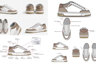 shoe design custom sneaker footwear design shoe heel tech pack for manufacturing