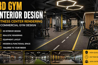 3d gym interior design, fitness center rendering and commercial gym design