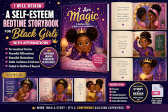 design a self esteem bedtime storybook for black girls with affirmations