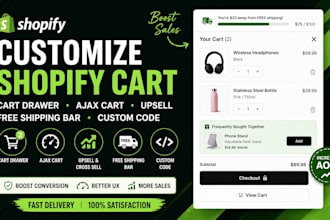 customize shopify cart drawer ajax cart upsell free shipping bar custom code