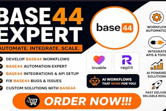 build base44 automations, ai workflows, apps with lovable, replit