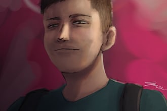 draw your portrait in a semirealistic anime style
