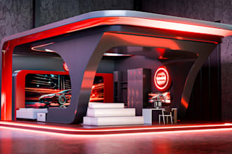 create 3d trade booth design, 3d booth stand with angle rendering