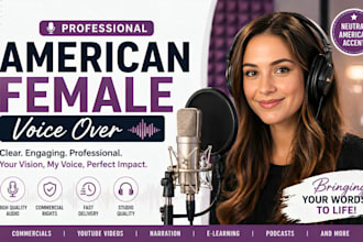 record a professional american female voice over in a clear neutral accent