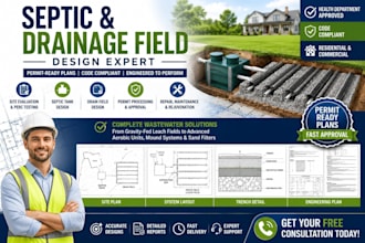 design septic tank, drain field, leach field and permit ready plans