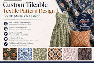 design custom tileable textile pattern design for 3d models and fashion