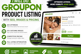 create and optimize groupon product listings with SEO, images, and pricing