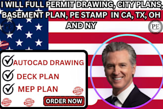 full permit drawing, city plans, basement plan, pe stamp in ohio, michigan plan