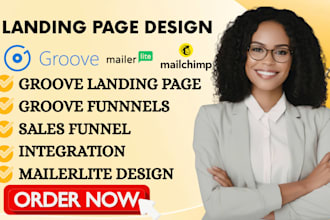 design groove funnel, groove pages, mailchimp landing pages  for coaches