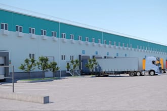 render industrial space,warehouse load dock,3dlogistic layout,site plan exterior