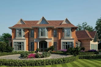 redesign luxury mansion house,front yard landscape,driveway entrance,villa style