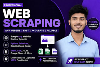 do web scraping, data scraping, and web crawler using python and selenium