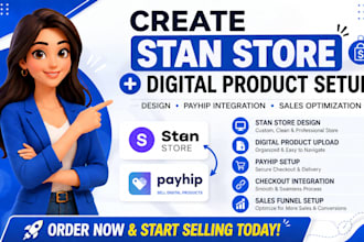 create stan store website design digital product payhip marketing setup
