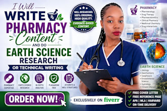 write pharmacy content and do earth science research