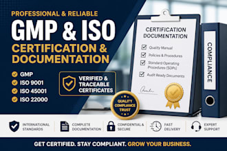 provide gmp, iso 9001, 45001, 22000 certificate and document verified traceable