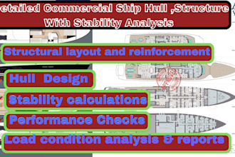 detailed commercial ship hull, structure with stability analysis