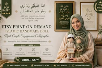 etsy print on demand islamic handmade doll hijab couple engagement caligraphic