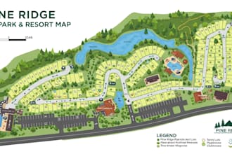 design detailed rv park map, campground layout and resort map in vector style