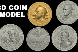 sculpt 3d coin model, bas relief medallion, stl for 3d printing and cnc