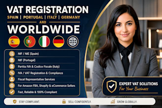 handle spain or portugal vat, iva, with nif tax number in 48 hour