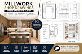 create millworks, kitchen cabinetry shop drawings and pantry