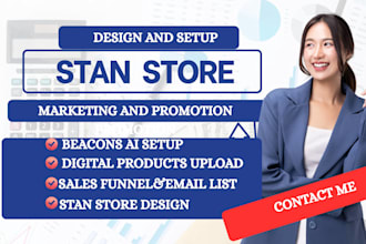 setup and promote stan store marketing and upload digital products beacons ai